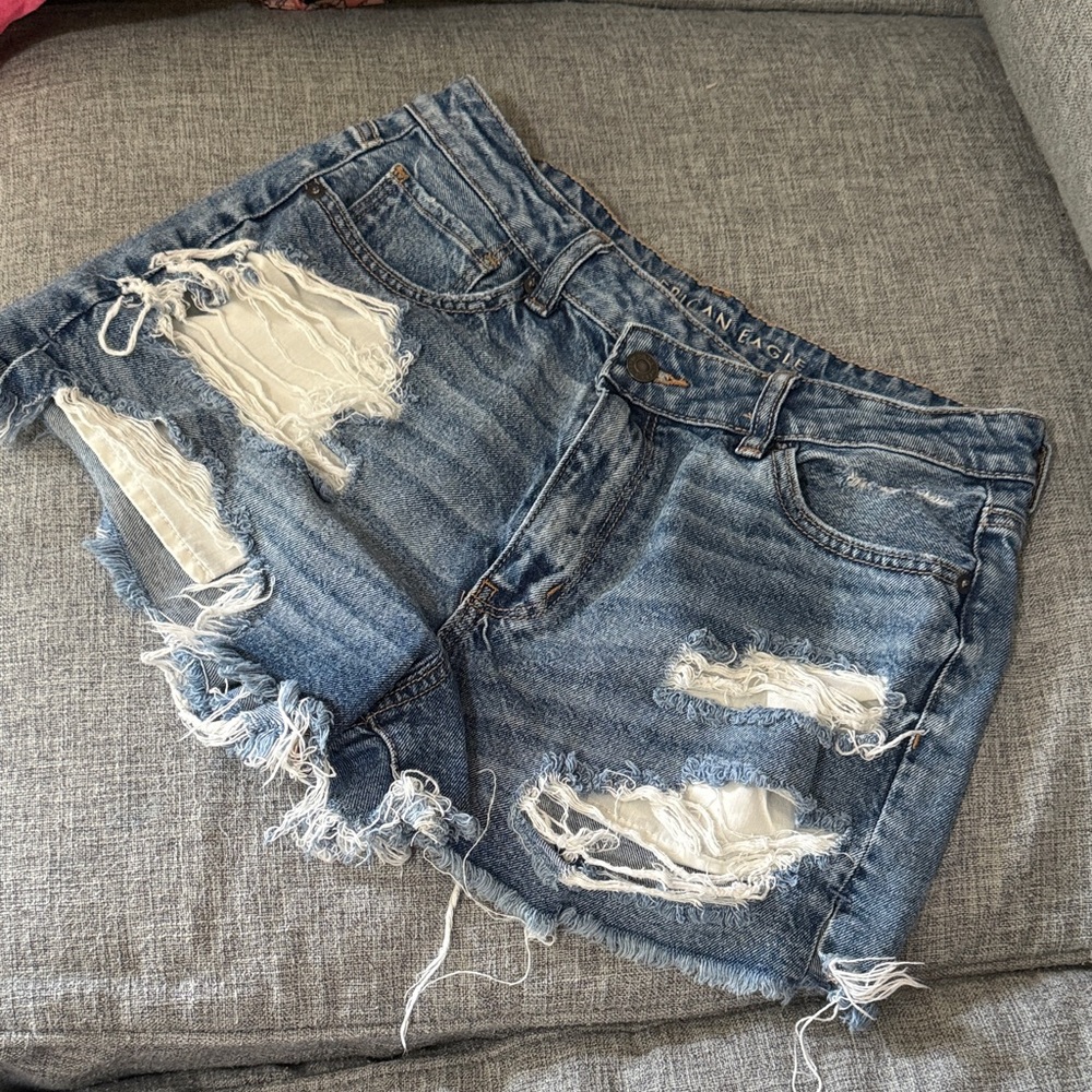 American Eagle Outfitters Blue Ripped Jean Shorts